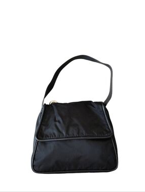 Celine Paris Black Nylon Leather Trims Shoulder Bag